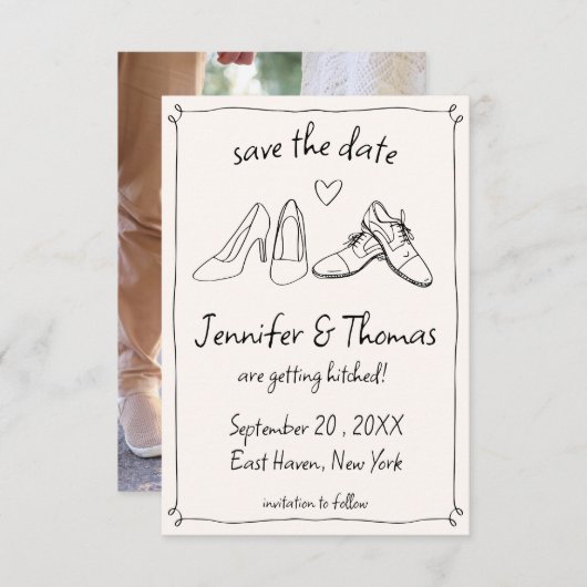 Eigenzinnige Hand Getrokken Doodle Schoenen Foto b Save The Date (Voorkant / Achterkant)