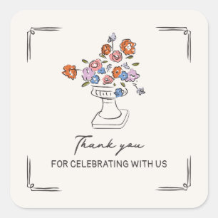 Eigenzinnige Hand getrokken Floral Urn Vrijgezelle Vierkante Sticker