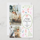 Eigenzinnige Hand Getrokken Vrolijke Kerstmis 2 Fo Feestdagenkaart (Voorkant)