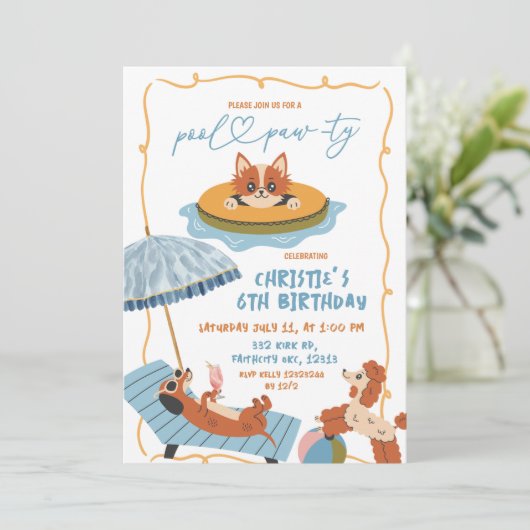 Eigenzinnige Hond Pool Paw-ty verjaardag Kaart (Staand voorkant)