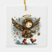 Eigenzinnige kerst engel moderne kunst stijl keramisch ornament (Voorkant)