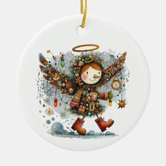 Eigenzinnige kerst engel moderne kunst stijl keramisch ornament (Voorkant)