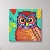Eigenzinnige Kleurrijke Folk Art Abstracte Uil Canvas Afdruk (Voorkant)