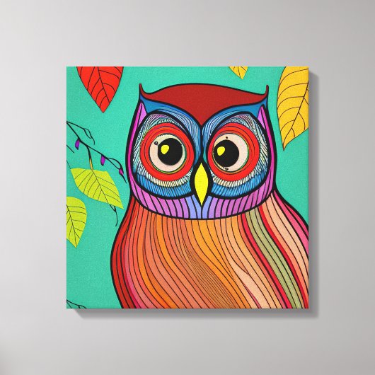 Eigenzinnige Kleurrijke Folk Art Abstracte Uil Canvas Afdruk (Voorkant)