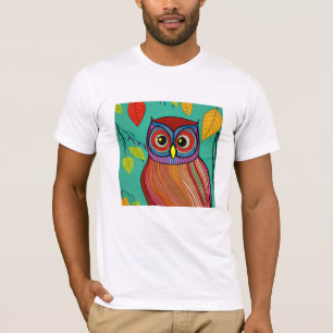 Eigenzinnige Kleurrijke Folk Art Abstracte Uil T-shirt