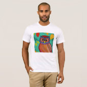 Eigenzinnige Kleurrijke Folk Art Abstracte Uil T-shirt (Voorkant volledig)