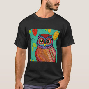 Eigenzinnige Kleurrijke Folk Art Abstracte Uil T-shirt