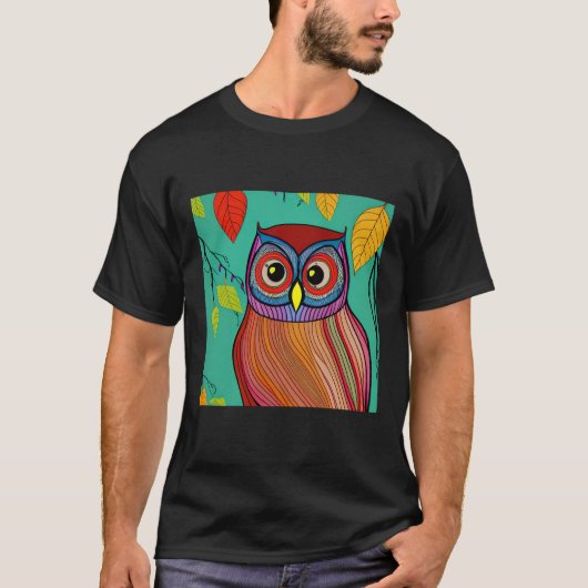 Eigenzinnige Kleurrijke Folk Art Abstracte Uil T-shirt (Voorkant)