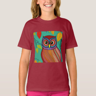 Eigenzinnige Kleurrijke Folk Art Abstracte Uil T-shirt