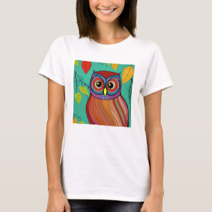 Eigenzinnige Kleurrijke Folk Art Abstracte Uil T-shirt
