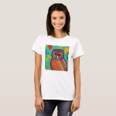 Eigenzinnige Kleurrijke Folk Art Abstracte Uil T-shirt (Voorkant volledig)