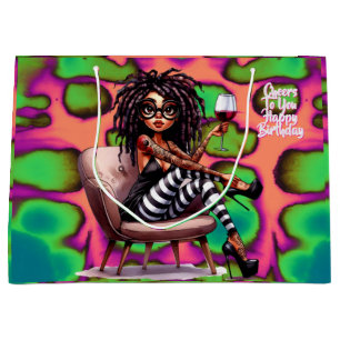 Eigenzinnige Lady Tattoos & Wine Cheers Gift Bag Groot Cadeauzakje