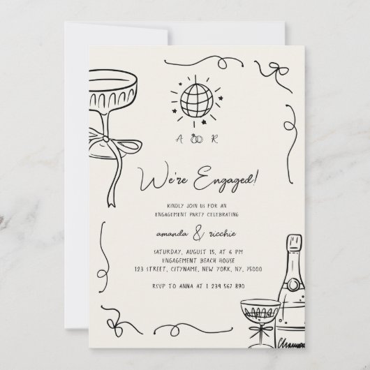 Eigenzinnige Leuke Retro Franse Whimsical Engageme Kaart (Voorkant)