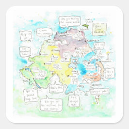 Eigenzinnige Noord-Ierse kaart met gezegden. Vierkante Sticker