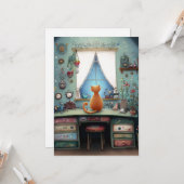 Eigenzinnige Oranje Hallo kat bij een raam Kaart (Voorkant / Achterkant in situ)