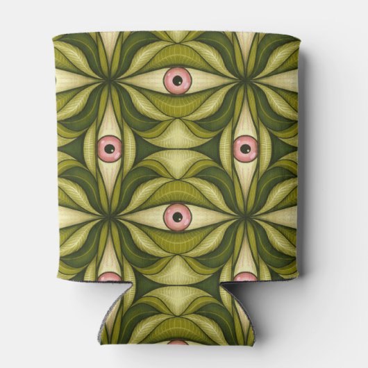 Eigenzinnige roze ogen en groene botanicals patroo blikjeskoeler (Achterkant)
