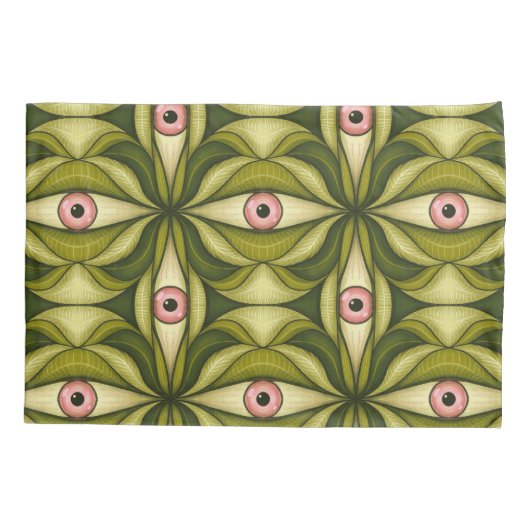 Eigenzinnige roze ogen en groene botanicals patroo kussensloop (Achterkant)