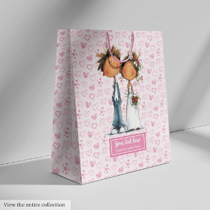 Eigenzinnige Trouwpaar Gift Bag Funny Cartoon Medium Cadeauzakje