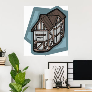 Eigenzinnige Tudor House middeleeuwse architectuur Poster