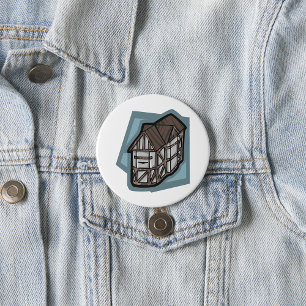 Eigenzinnige Tudor House middeleeuwse architectuur Ronde Button 7,6 Cm