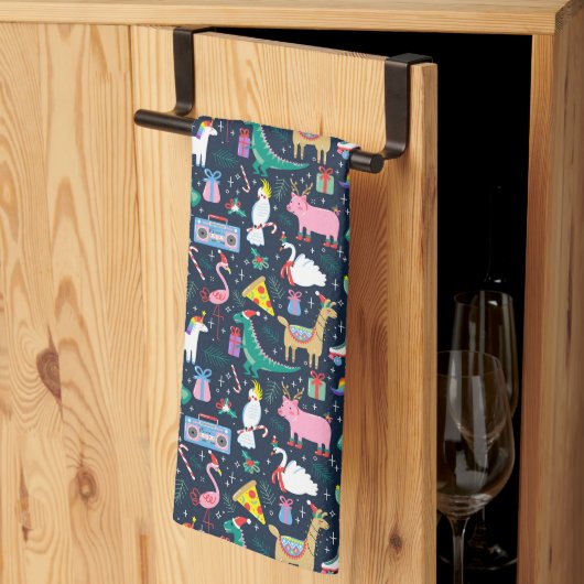 Eigenzinnige Vakantie Dieren en Iconen Patroon Theedoek (Derde Gevouwen)