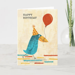 Eigenzinnige vogel met party Pet en ballonverjaard Bedankkaart