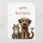 Eigenzinnige vriendschap tussen hond en kat feestdagenkaart (Voorkant / Achterkant)