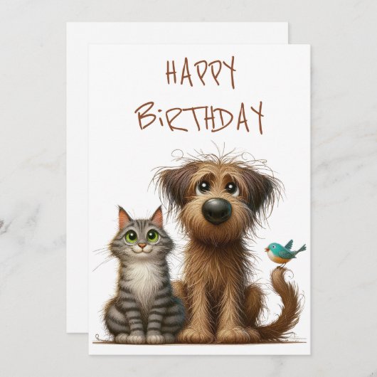 Eigenzinnige vriendschap tussen hond en kat feestdagenkaart (Voorkant / Achterkant)