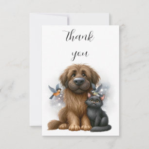 Eigenzinnige vriendschap tussen hond, kat en vogel bedankkaart