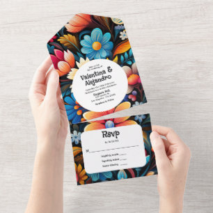 Eigenzinnige Waterverf Floral Fiesta met Tear-Off  All In One Uitnodiging