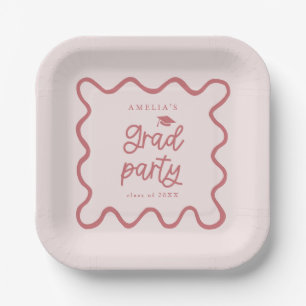 Eigenzinnige Wavy Line Blush Pink Afstudeerder Par Papieren Bordje