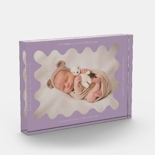 Eigenzinnige Wavy Paarse Lijst Newborn Keepsake Fotoblokken (Links)