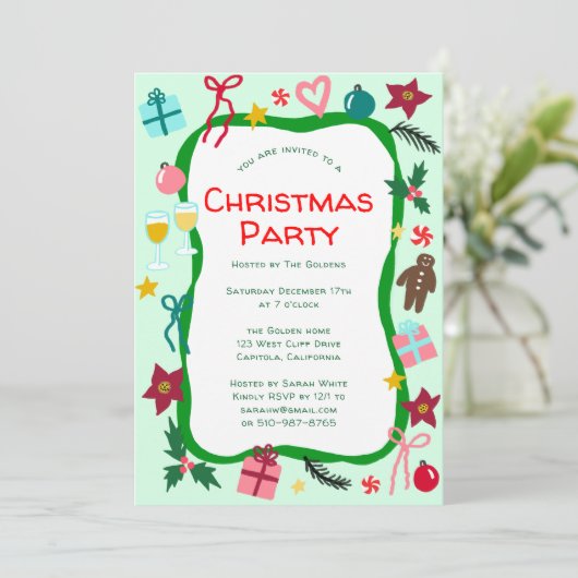 Eigenzinnige Whimsical Christmas Party CUSTOM Kaart (Staand voorkant)