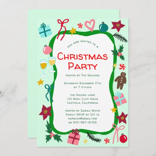 Eigenzinnige Whimsical Christmas Party CUSTOM Kaart (Voorkant / Achterkant)