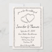 Eigenzinnige Whimsical Hand getrokken hart bruilof Kaart (Voorkant)