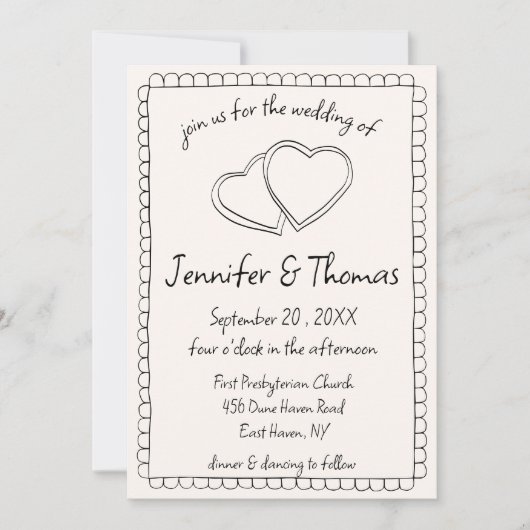 Eigenzinnige Whimsical Hand getrokken hart bruilof Kaart (Voorkant)