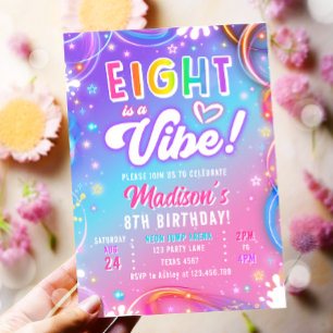 Eight is a Vibe Retro Groovy Neon Meisje Verjaarda Kaart