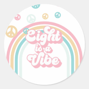 Eight is a Vibe Retro Zomer Regenboog Ronde Sticker