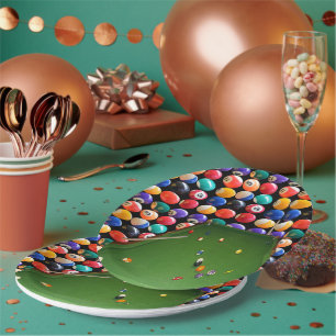 Eightball tafel olieverf met ballen en aanwijzinge papieren bordje