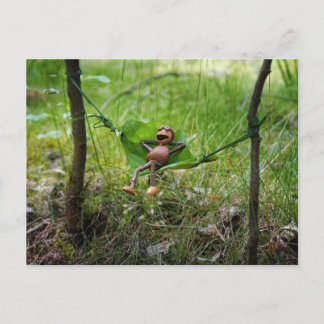 Eikel Elf Ontspant op Blad Hangmat Ansichtkaart Briefkaart