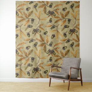 Eikels en eikenbladeren op ecru wandkleed