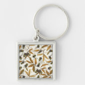 Eikels en eikenbladeren op gebroken wit sleutelhanger (Voorkant)