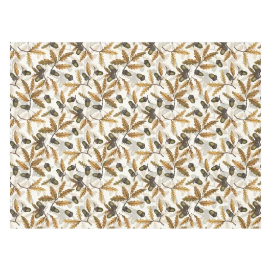 Eikels en eikenbladeren op gebroken wit tafelkleed (Voorkant (Horizontaal))