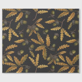 Eikels en eikenbladeren op zwart cadeaupapier (Vlak)