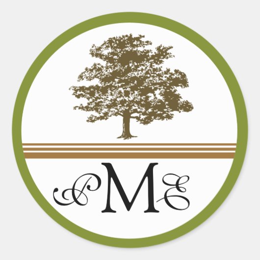 Eiken boom land bruiloft ronde sticker (Voorkant)