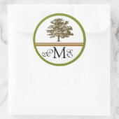 Eiken boom land bruiloft ronde sticker (Tas)