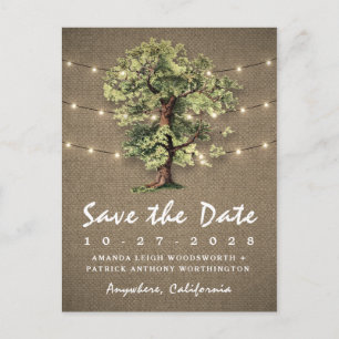 eiken boom rustieke lichten opslaan van de datum  aankondigingskaart