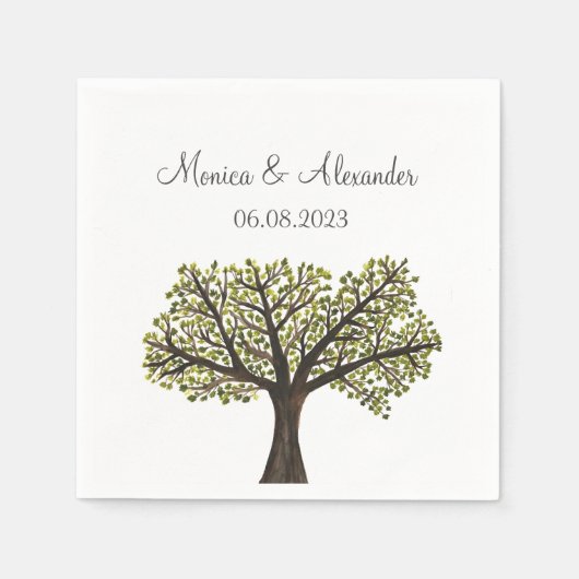 Eiken Boom Waterverf Bos Bruiloft Servet (Voorkant)