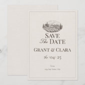 Eiken & Ivoren Platte Save The Date Kaart (Voorkant / Achterkant)