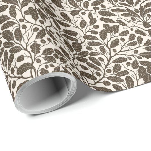 Eiken takken en bladeren, damast patroon in een br cadeaupapier (Rol Hoek)
